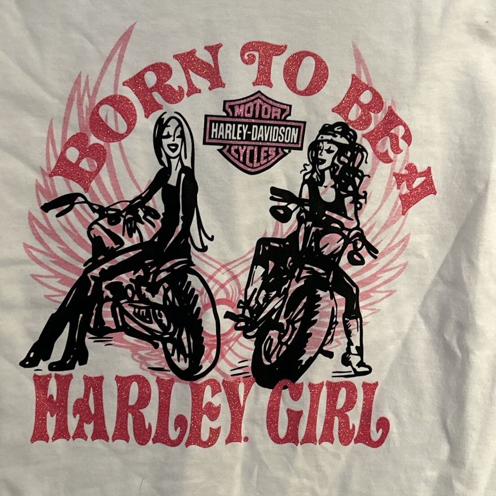 NWT! Harley Davidson Shirt S White Born To Be A Harley Girl Long Sleeve Tshirt - Picture 2 of 8